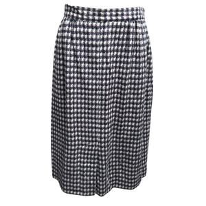 Vtg Panther double pleated Wool aline houndstooth skirt sz 14 navy white pockets
